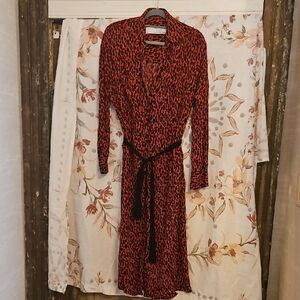 IRO Red and Black Animal-Print Rayon Flowing Shirt Dress Paris FRANCE SIZE 36
